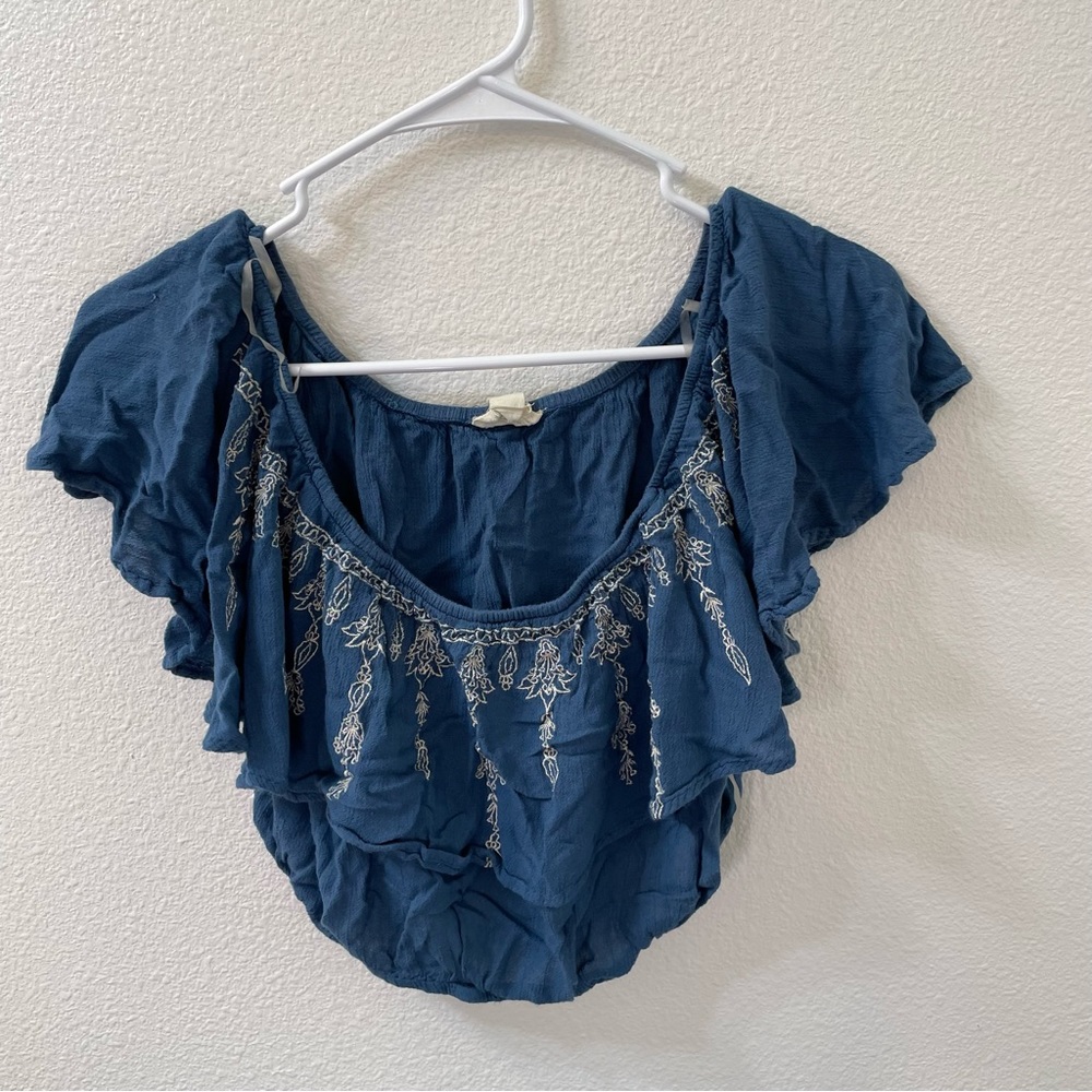 LA Hearts crop top ruffled blue small